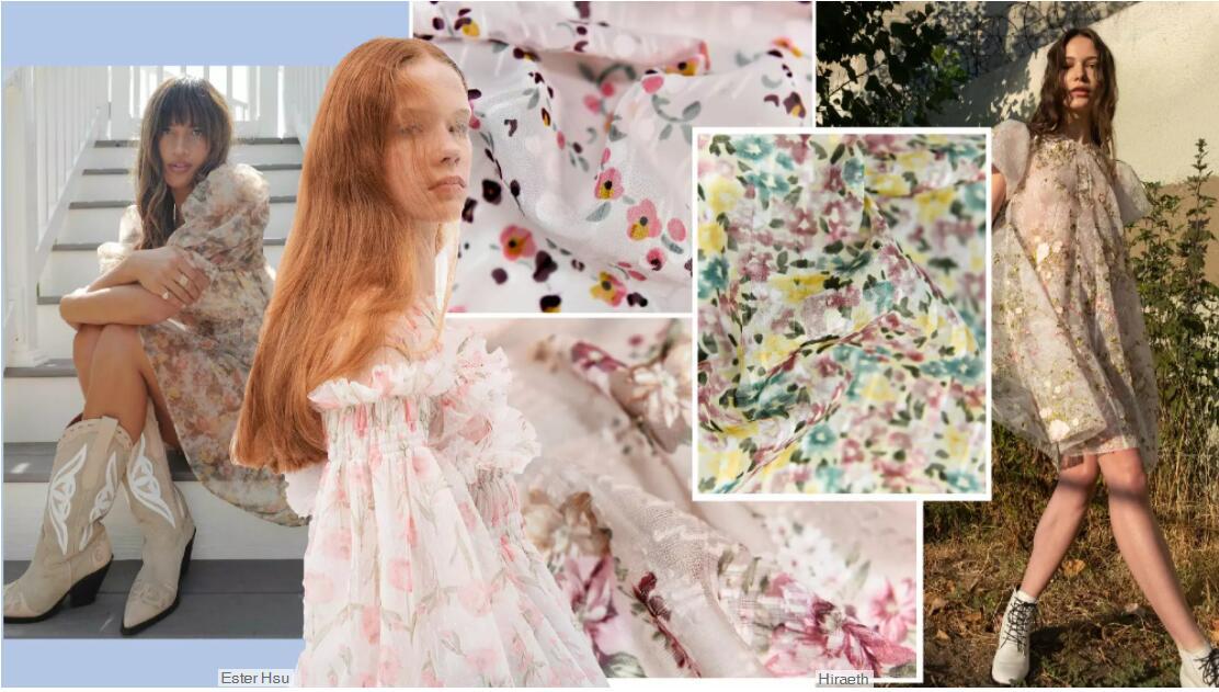 Gentle Fabrics with Flowers in Pastel Colors