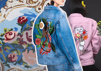 18/19 A/W Craft Trend for Women's Denim Clothing -- Floral Embroidery